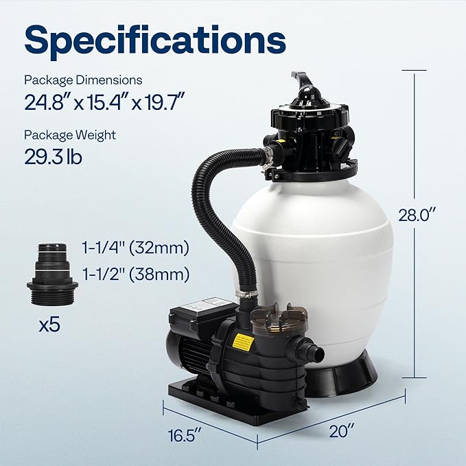 VIVOHOME Sand Filter Pump with 1/2 HP Motor, 2640 GPH w/Timer for in/Above Ground Pools up to 14,000 Gallons, 7-Way Valve with 55-Pound Sand Capacity