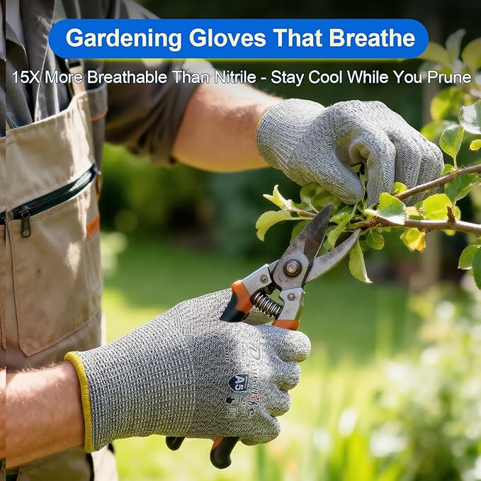 Dowellife Cut Resistant Work Gloves for Men & Women - ANSI A5 & EN388 Level 4, Breathable PU Coated, Grey Non-Marking - for Gardening, Fishing, Automotive, Construction, Wood Carving (X-Large, Grey)