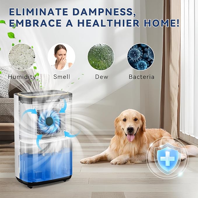 5000 Sq.Ft Dehumidifier for Basement with Drain Hose, 50 Pint Large Best Compressor Dehumidifiers for Home or Garage, Smart Humidity Control, 24H Timer & Child Lock, Ideal for Large Rooms, Garage