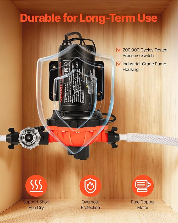 VEVOR Water Pressure Pump, 110V AC 5 GPM, 5-Chamber On Demand Electric Diaphragm Water Transfer Pump, 60 PSI Max Pressure, Automatic Pressure Switch, for Home Kitchen Garden Irrigation Car Washing