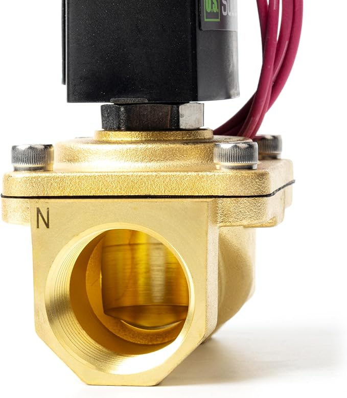 U.S. Solid 1" Brass Solenoid Valve - 110V AC Normally Closed Electric Solenoid Valve with Viton Seal, Lead Wire Type
