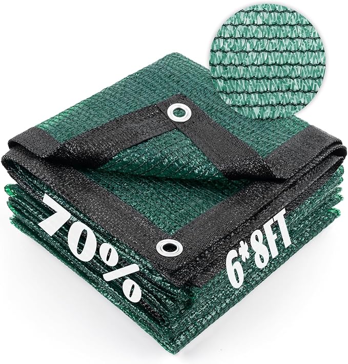 Cool Area 70% Sun Shade Cloth Mesh Tarp with Grommets for Plant Cover 6x8ft Patio Canopy Garden Pergola Greenhouse Car Barn Kennel Dark Green