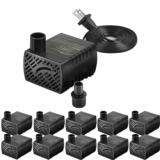 Simple Deluxe 80GPH Submersible Water Pump (300L/H 4W) with 6' Cord and 2 Threaded Nozzles for Fountains, Ponds, Aquariums and Hydroponics, 10 Pack