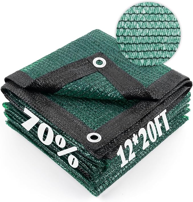 Cool Area 70% Sun Shade Cloth Mesh Tarp with Grommets for Plant Cover 12x20ft Patio Canopy Garden Pergola Greenhouse Car Barn Kennel Dark Green