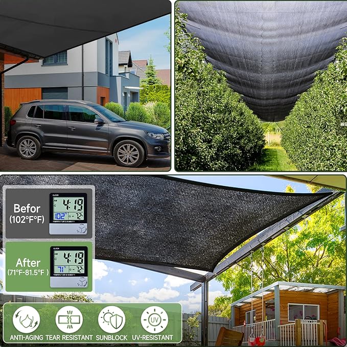 FOTMISHU 70% Shade Cloth 6.5ftx20ft Anti-Aging Sun Mesh UV Resistant Net, Sunblock Garden Tarp for Plant Cover, Greenhouse, Barn or Kennel, Flowers, Plants,