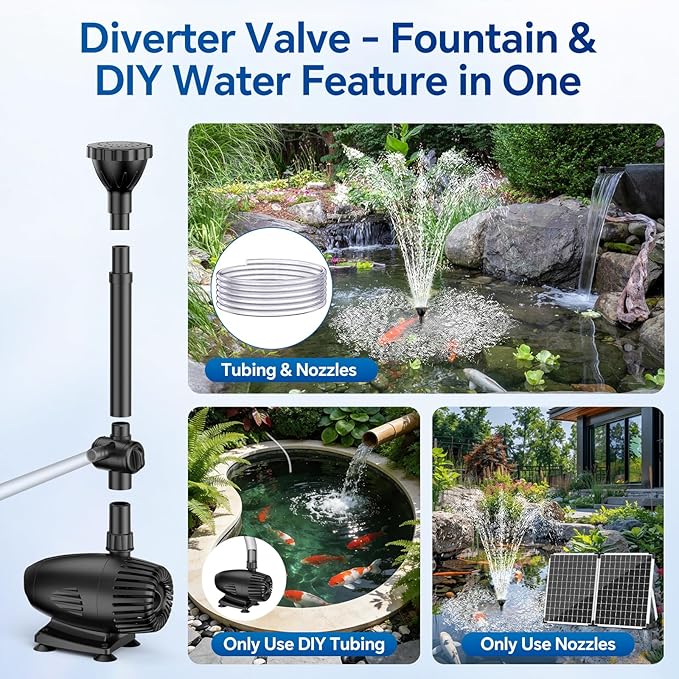 NFESOLAR 55W Solar Fountain Pump, 580GPH Solar Pond Pump with Dry-Run Protection, Foldable Solar Panel, 16.5FT Cord, 10FT Extension Cable, PVC Tubing for Outdoor Ponds, Waterfall, Garden, Hydroponics