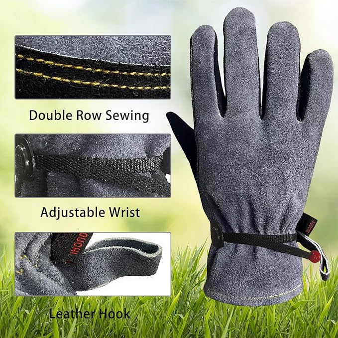 Leather Gardening Gloves for Men, Work Gloves for Welding, Construction, Chainsaw, Farm, Ranch, Yard Work, Abrasion Resistant, Cactus Thorn Proof