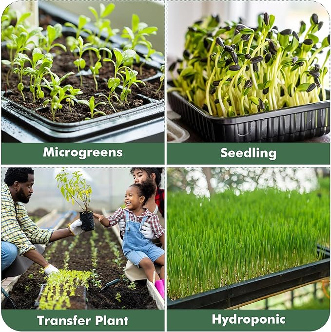 Sckee Upgraded 10 Pack Plant Growing Trays Seed Starting Tray Microgreens Growing Trays Seedling Plant Germination Starter Tray Transplant Fodder Flats, No Holes, No Leakage, Reusable (1017)