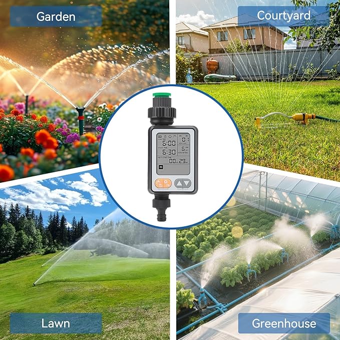 Sprinkler Timer, Outdoor Garden Hose Faucet Timer with 3in Display Rain Delay for Lawn Sprinkler and Nozzle Sprayer, 1 Outlet