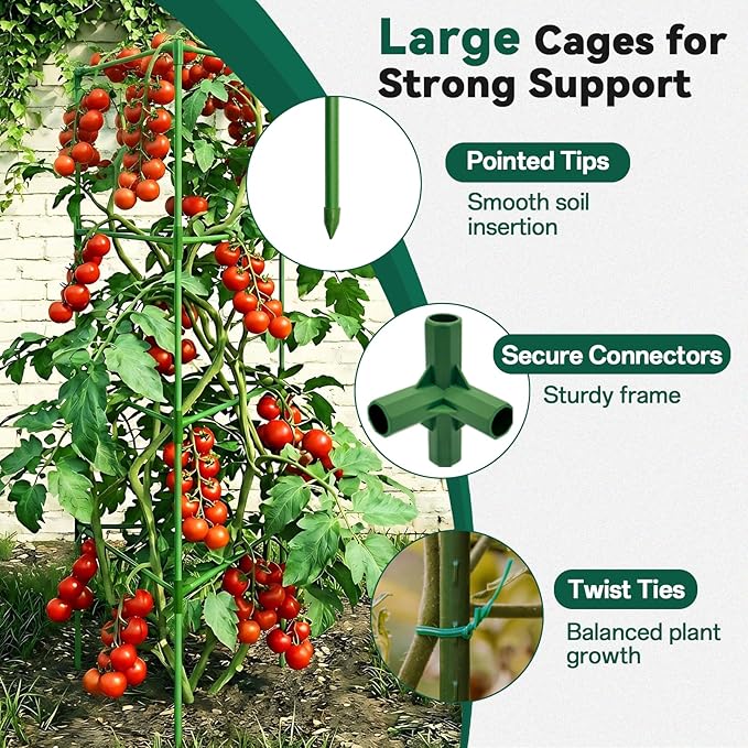 Halatool 6 Pack Tomato Cages for Graden 60 Inch, Adjustable Metal Tall Heavy Duty Tomato Trellis Plant Support, Foldable Tomatoes Stakes for Climbing Vegetables Flowers Fruits