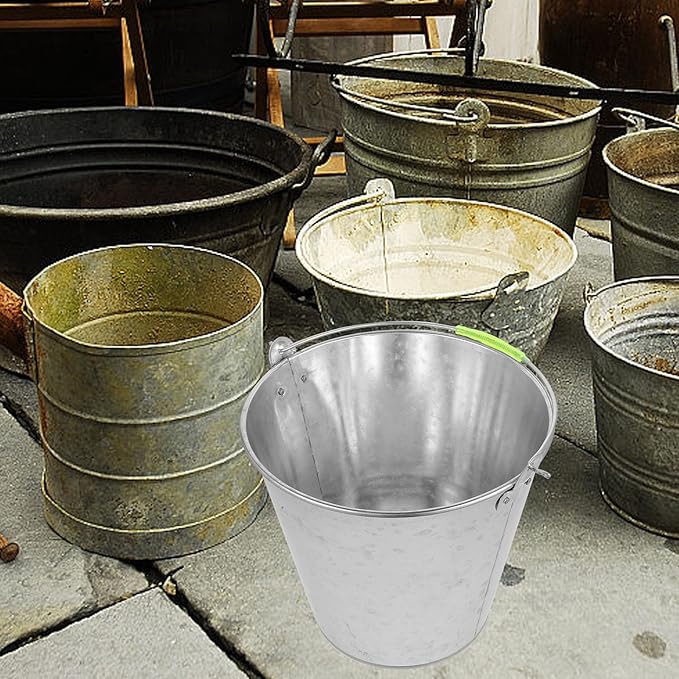 BESTYASH Metal Water Bucket 8l Thick Metal Round Bucket Portable Water Container for Household Cleaning and Farm Use