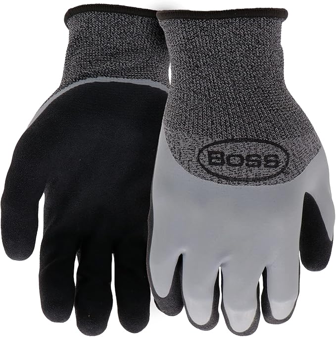 BOSS Men's Tactile Barrier Dual Layer Latex Coated Work Gloves, Water Resistant, Superior Grip, Tear Resistant