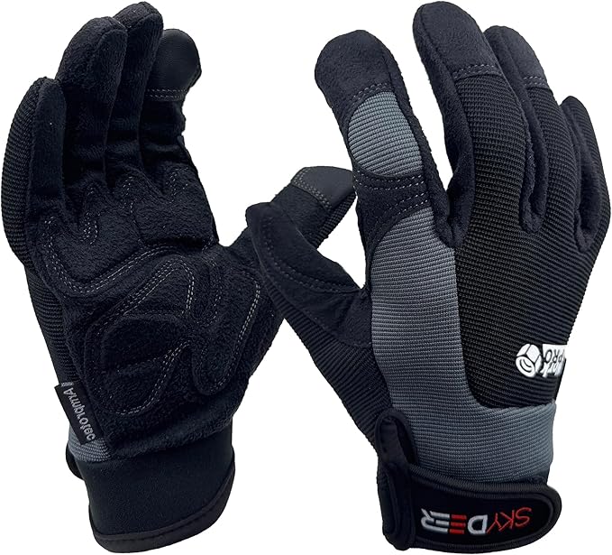SKYDEER Touch Screen Leather Work Gloves for Men, Impact Protection, Vibration Reduction, Machine Washable Gardening Gloves (SD8820G/M)