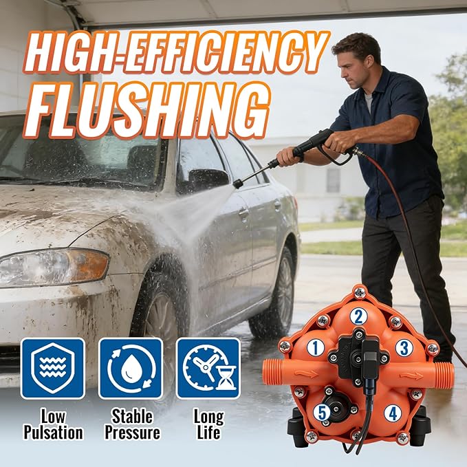 YOUNGTREE 55-Series 110V AC Fresh Water Diaphragm Pump 7GPM 70PSI 110volt 5-Chamber Water Pressure Washdown Pump On Demand with Pressure Switch for Irrigating, Home, Sprinkler, RV, Marine