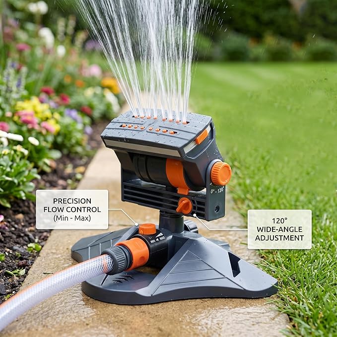Oscillating Sprinkler, Oscillating Lawn Sprinkler, Automatic Water Sprinklers for Yard with Adjustable Angle & Control, ABS Garden for Lawn & Garden Watering
