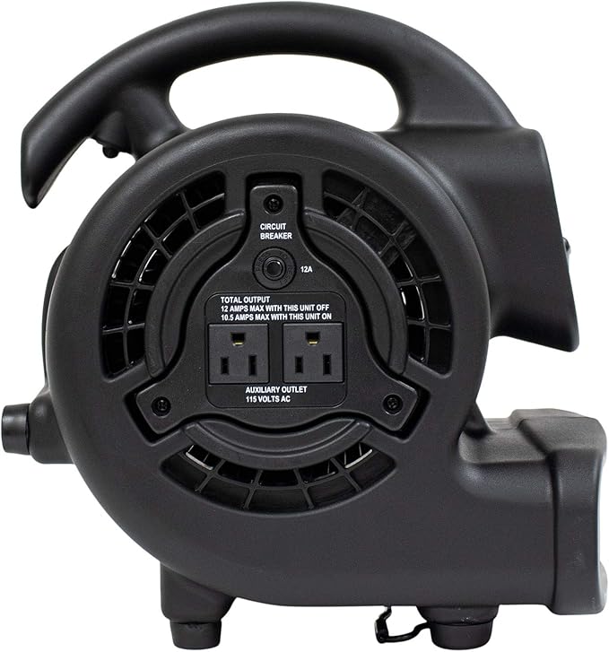 XPOWER P-80A Mini Mighty 138 W 600 CFM Centrifugal Air Mover, Carpet Dryer, Floor Fan, Blower, Stackable, Daisy Chain, for Water Damage Restoration, Janitorial, Plumbing, Home Use, Black