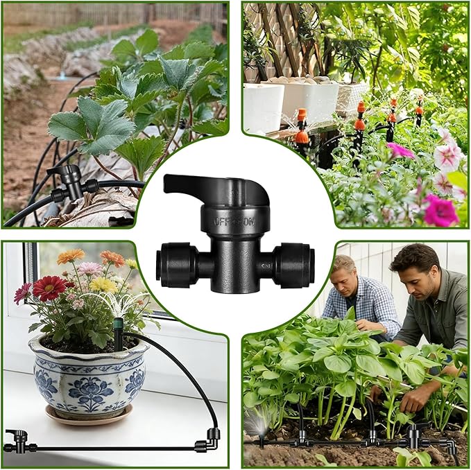 6 Pack Quick Connect 1/4" Drip Irrigation Shut Off Valve Fittings, Push-to-Fit Drip Irrigation Switch Valve Connectors for 1/4 Inch Drip Tubing,Anti-Leak Connectors for Garden Irrigation System