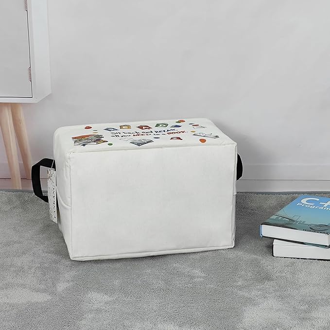FANKANG Storage Bins, Nursery Hamper Canvas Laundry Basket Foldable with Waterproof PE Coating Large Storage Baskets for Kids Boys and Girls, Office, Bedroom, Clothes,Toys(Rec-Reading ）