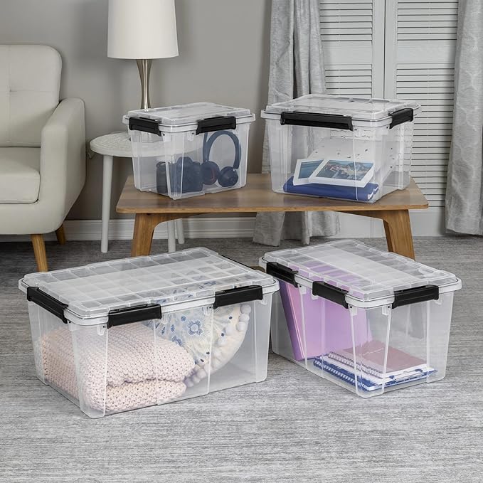 19 Quart Small Gasket Box, Waterproof Dustproof Clear Plastic Storage Bin with Lid, Silicone Gasket Seal & Durable Latches, Heavy-Duty Stackable Container for Home Garage Basement Organization