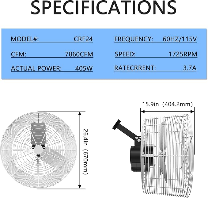 Air Circulation Fan 1/2HP 7860CM Greenhouse Ceiling Wall Mount Circulation High-Efficiency Air Circulation Fan for Greenhouse, Patio, Garage