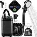Smart Portable Shower Pump, Rechargeable 2400/6000mAh Battery Powered Outdoor Shower, IPX8 Waterproof, with Intelligent LED Display & 4 Spray Modes, for Outdoors, Camping (Type-B grey)