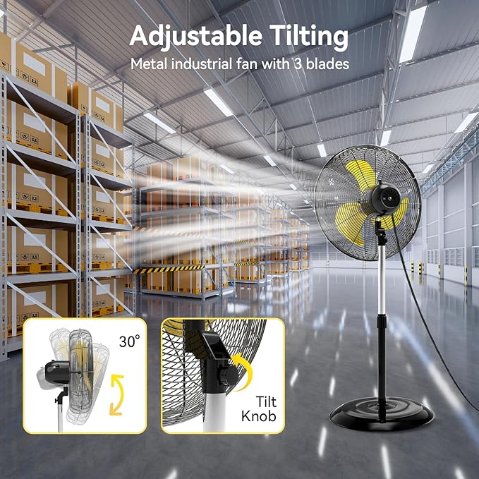 VINICAYA 20 Inch Industrial Pedestal Fan, 5300 CFM Oscillating Fans on Stand Heavy Duty with 3 Speed, Poweful Motor, UL Listed for Commercial Workshops Warehouse Garage