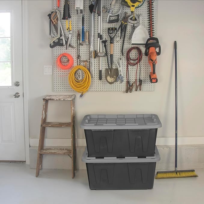 CX BLACK & YELLOW, 27-Gallon Heavy Duty Tough Storage Container & Snap-Tight Lid, Black & Grey (14.3H x 20.6W x 30.6D), Weather-Resistant Design and Stackable Organization Tote [2 Pack]