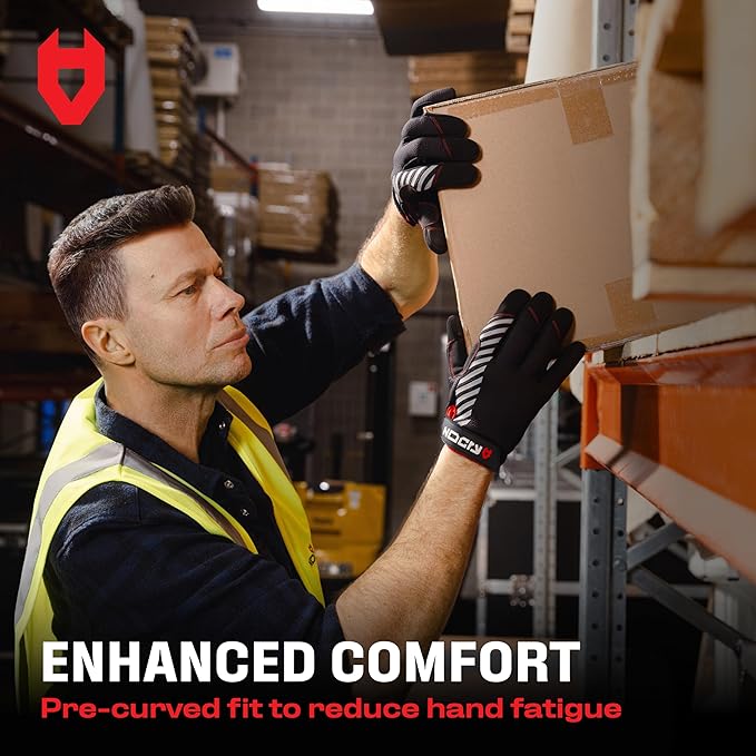 NoCry Utility Gloves for Men with Reinforced Fingers and Thumb Crotch; Double Stitched Palm and Touchscreen Tips; Breathable and Highly Flexible; — Ideal for Mechanics, Construction and Yard Work
