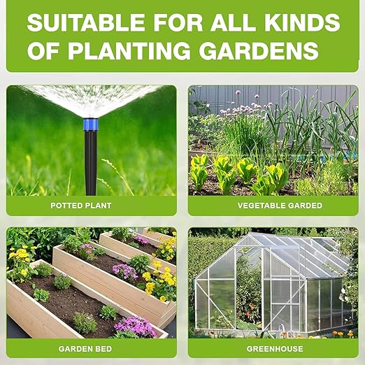 Drip Irrigation System, Push-to-Connect Adjustable Irrigation Set for Garden, Raised Beds Complete Garden Watering System 1/4” Emitters and 59ft Flexible Tubing, Quick Connectors (59)