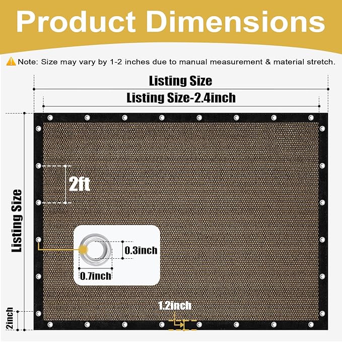 Shade&Beyond Customized Size 90% Sun Shade Cloth with Grommets, 10' X 12' Pergola Shade Cover Canopy, Mesh Tarp Sun Screens for Patio, Outdoor, Garden, Backyard, Mocha, GN04
