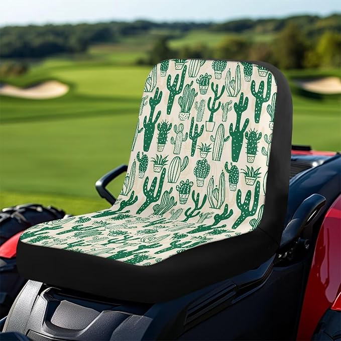 Green Cacti Weatherproof Riding Lawn Mower Seat Cover, Waterproof Lawn Mower Seat Cover with Pocket,Universal Fit Tractor Seat Cover
