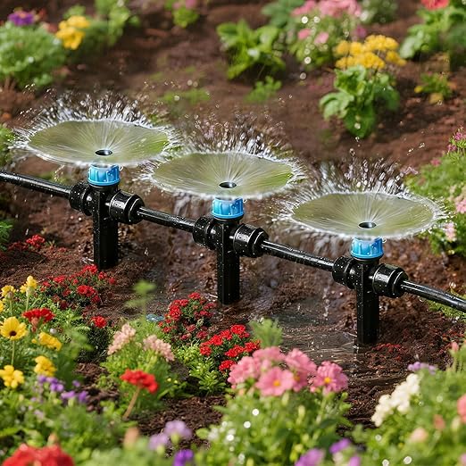 20 Pack Two-Way Quick Connect Drip Emitters Fan Shape with Stake for 1/4" Irrigation Tubing, Adjustable 360 Degree Water Flow Irrigation Vortex Sprayer for Garden Watering System