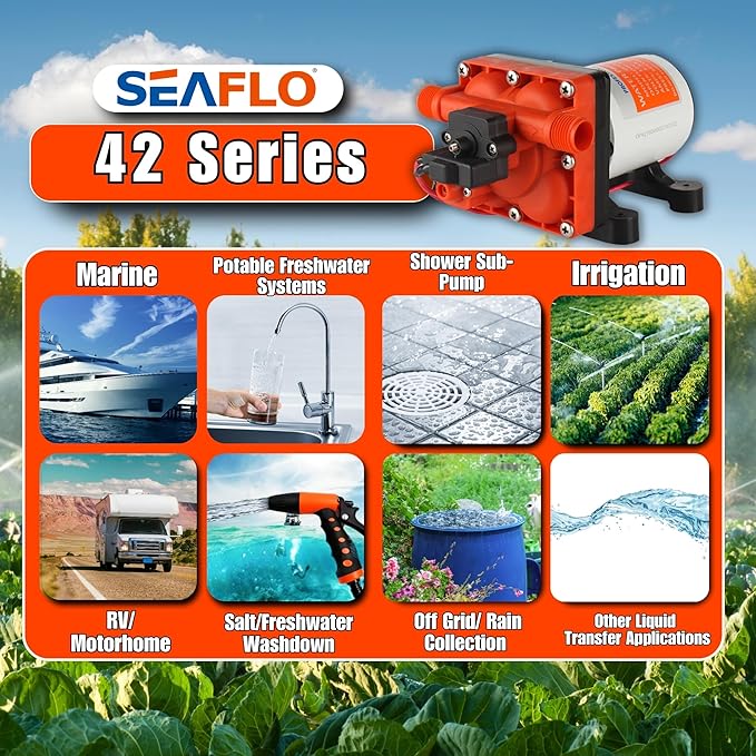 SEAFLO 42 Series On Demand Water Pressure Pump 12V 3.0 GPM 55PSI, with Bypass for Reduced Cycling, Self-Priming, For Marine/RV/Off-Grid, CE & Rohs Certified, UL Listed, 4-Year Warranty