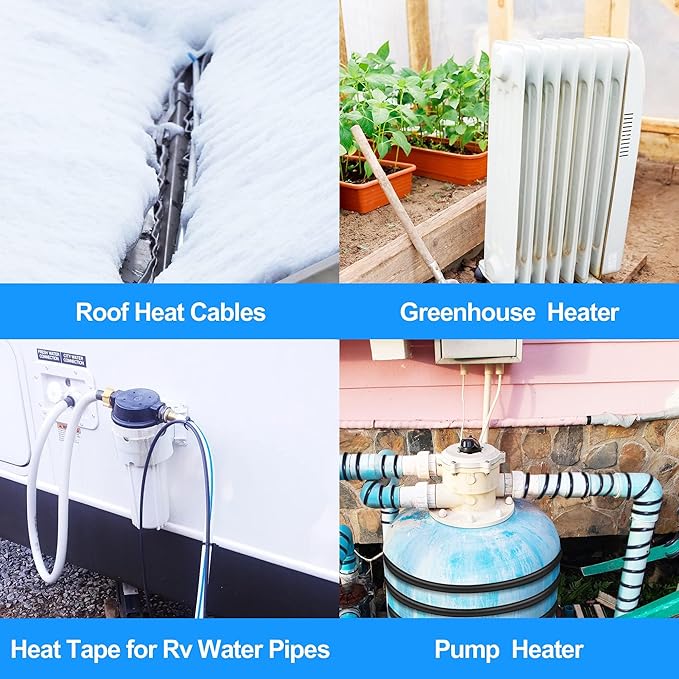 Thermostatically Controlled Outlet: (1 PCS) Automatically Turn on Below 32℉, Turn Off Above 47℉ Unnecessary to Control Power Manually in Cold Winter Cube