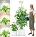 Aokrean Grow Lights for Indoor Plants, Full Spectrum Plant Lights for Indoor Growing, Height Adjustable 10"-65" Faux Wood Grain Grow Lamp with 6/12/16H Timer, 3 Optional Spectrums, 5 Brightness