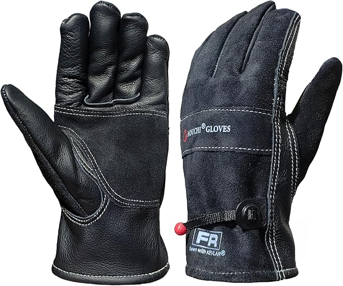 Leather Gardening Gloves for Men, Work Gloves for Welding, Mechanics, Construction, Thorn Proof (Black, Medium)
