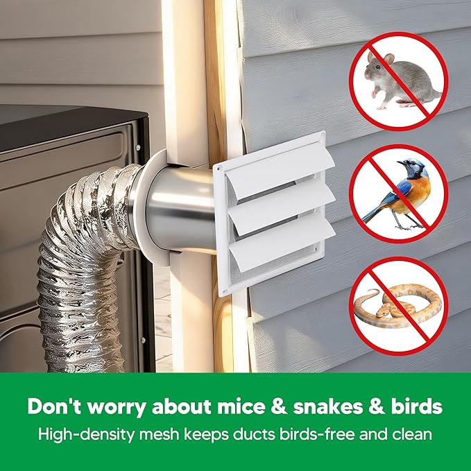 Funmit 6" Louvered Vent Cover 8" x 8" Oversize Outside Dimensions for 6 inches Dia Exterior Wall Vent Hood Outlet Airflow Vent Dryer Air Vent (White)