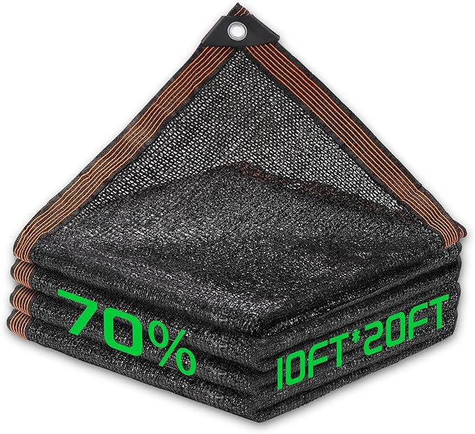 70% Shade Cloth, 10FTx20FT HDPE Mesh Tarp with Reinforced Grommets, Outdoor Sun Shade Net for Greenhouse, Plants, Garden, Pergola, Patio, Chicken Coop (10FT*20FT)