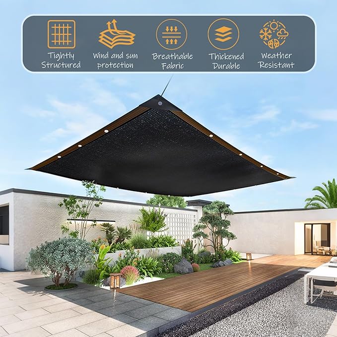 AHWEKR Carport Sun Shade Cloth, Pergola Shade Cover, Garden Netting, 12ft x 31ft Black Mesh Tarp with Grommets, Outdoor Sunshades for Patio, Chicken Coops, Backyards, Plants Cover