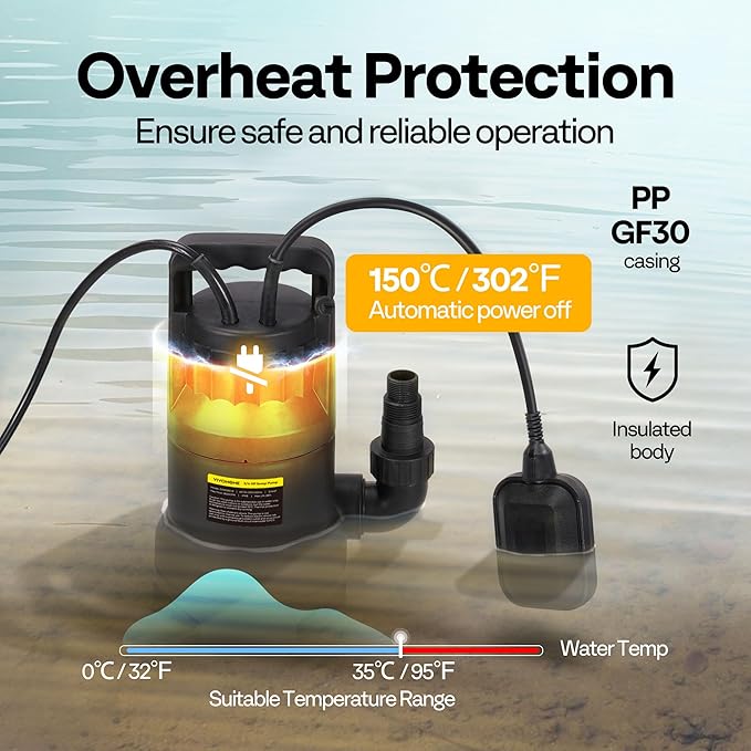 VIVOHOME 3/4 HP 2820 GPH Submersible Sump Pump with Float Switch, Utility Pump for Basement Garden Pond Pool Tub