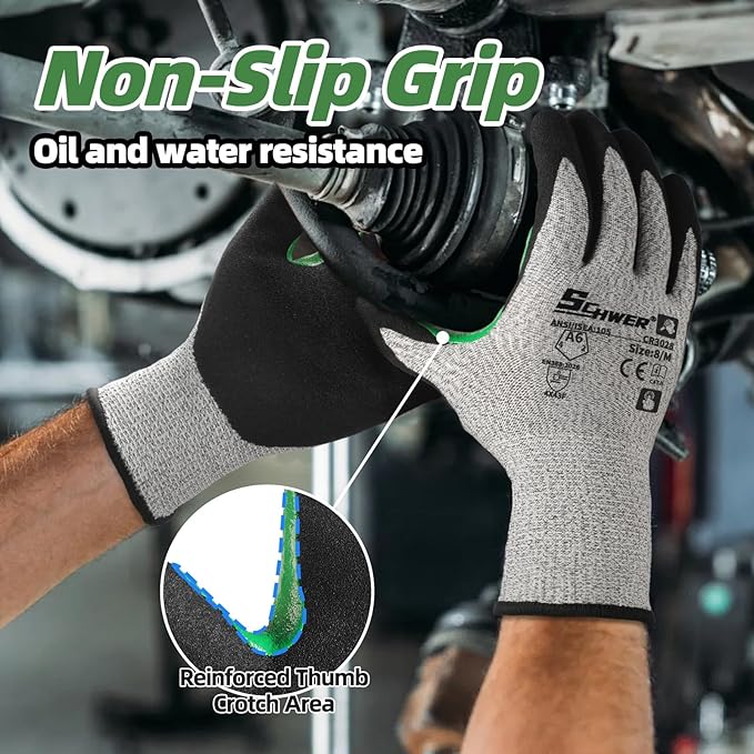 Schwer 6 Pairs Cut Resistant Work Gloves ANSI A6 Cut Proof Glove CR3028, with Reinforced Thumb, Touchscreen Working Gloves for Men and Women Used for Woodworking, Glass Cutting, Construction, XL