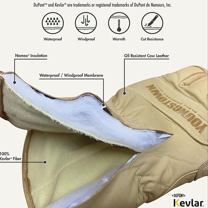 Youngstown Glove FR Ultimate Leather Utility Winter Work Gloves - Kevlar Lined - Cut, Puncture, Flame Resistant, Arc Rated - Tan, Small