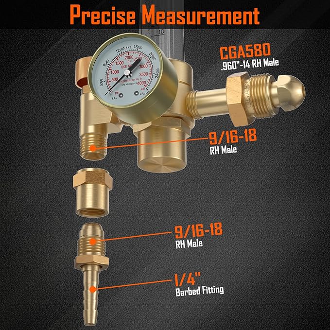BETOOLL Argon/CO2 Mig Tig Flow Meter Gas Regulator Gauge Welding Weld, CGA580 Inlet Connection