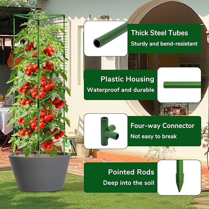 ZeeDix 4 Pack Heavy Duty Tomato Cages for Garden, 57 Inch Foldable Plant Support Stakes for Heavy Climbing Plants, Adjustable Tomato Trellis for Indoor Pots & Raised Garden Bed Outdoor