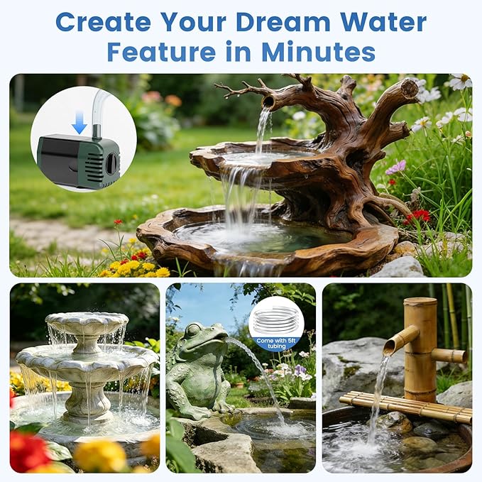 NFESOLAR 20W Solar Fountain Pump, 160GPH Solar Powered Water Pump with Adjustable Flow, Solar Pond Pump with 16.4FT Cord & Tubing for Pond, Waterfall, Garden, Bird Bath & Outdoor Water Features