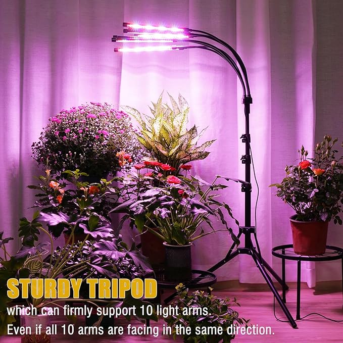 Grow Lights for Indoor Plants [ 10 in1 ] 500 LEDs, Full Spectrum Grow Light for Indoor Growing with Tripod Stand, Auto On/Off Timing 4/8/12H, Plant Grow Lights Indoor.