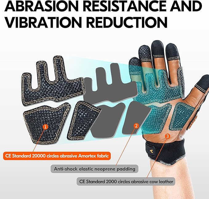 Vgo... 1 Pair -20℃/-4°F COLDPROOF,Winter Work Leather Gloves,Impact Gloves,Anti-Vibration,Water Resistant(CA7722FW)