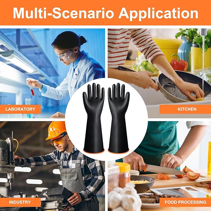 18" XL Size Latex Chemical Resistant Gloves, Reusable Heavy Duty Long Rubber Glove Dishwashing Gloves, Industrial Safety Glove for Men, Forearm Protection Waterproof Resist Strong Acid, Alkali, Oil'