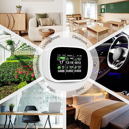 Smart Air Quality Monitor Indoor, WiFi Air Quality Tester with APP Remote Control for AQI CO2 PM2.5 HCHO TVOC Temperature Humidity, Wall-Mounted Air Detector for Home Office – Black