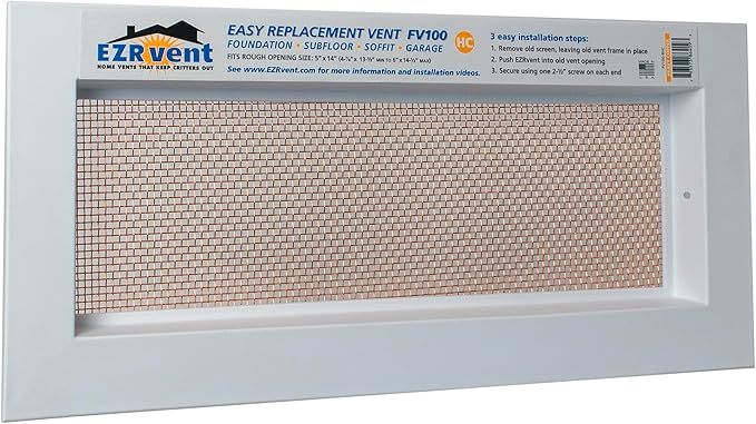 FV100-8HC Easy Replacement Vent, Foundation and Garage 5x14 Rough Opening, Copper Mesh